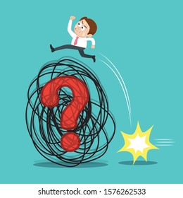 Businessman jump across doodle problem barrier, illustration vector cartoon
