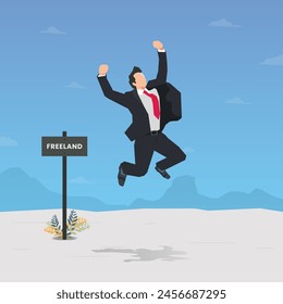 Businessman jump in free land. Freedom design vector illustration 