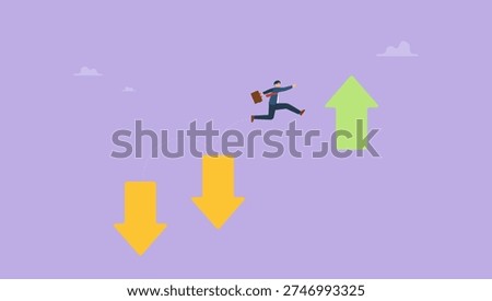 Businessman jump to higher level of graph. Business growing and overcome financial crisis concept.