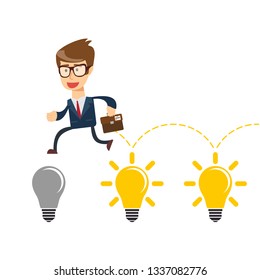 Businessman jump on light bulbs, Idea concept. vector
