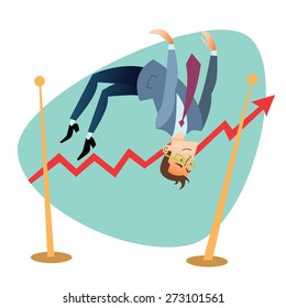 Businessman jump over the bar. The topics of business through images of sport and athletes in the competition. Competition success and work