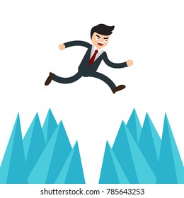Businessman Jump Over Cliff Gap Mountain.
