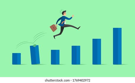 Businessman jump over growing chart. Business growth concept. Vector illustration