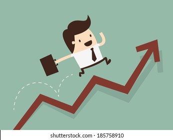 businessman jump over growing chart