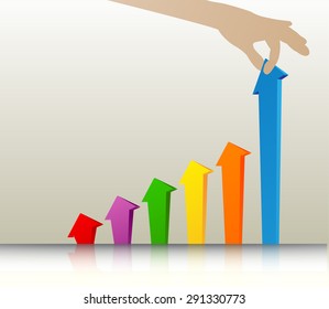businessman jump over growing chart. money chart. vector illustration. lamp idea. infographics. marketing. Success, victory. arrow. Hands holding chart. Ladder to success