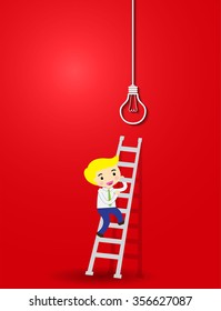 businessman jump over growing chart. money chart. vector illustration. lamp idea. infographics. marketing, victory. Ladder to success. walk. goal. graphic. stair. icon. destination,win