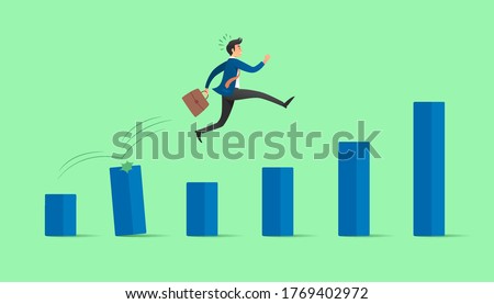 Businessman jump over growing chart. Business growth concept. Vector illustration