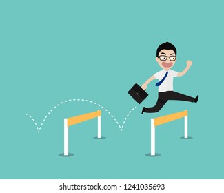 Businessman jump over the obstacle. Business concept