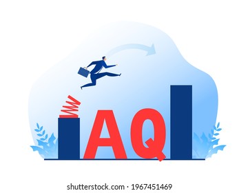 Businessman jump spring across the growing bar chart.Adversity Quotient concept vector illustrator.