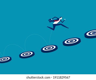 Businessman jump to the target respectively and achievement the goal