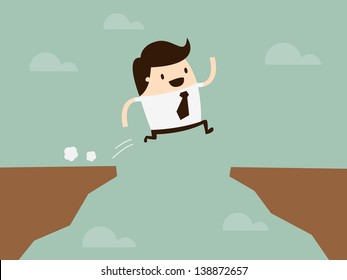 businessman jump through the gap