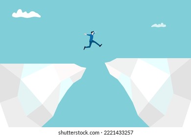 Geschäftsmann überwindet die Lücke. Erfolgskonzept, Motivation, Ziel, professionelles Wachstum.