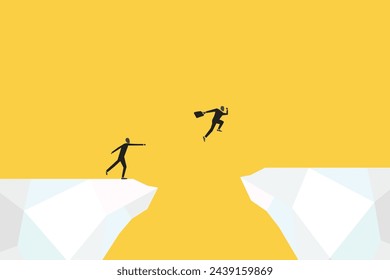 businessman jump through the gap. Concept of success, motivation, goal, professional growth