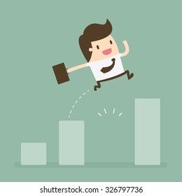 Businessman Jump Through The Gap In Growth Chart. Business concept cartoon illustration.