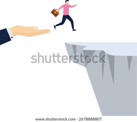 Businessman jump through the gap obstacles between hill success. Running and jump over cliffs. Business risk and success concept. Cartoon Vector Illustration. eps 10


