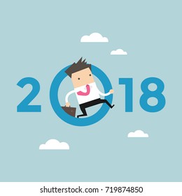 Businessman jump throw zero in number 2018. vector