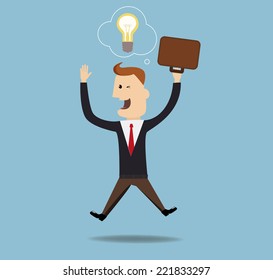 Businessman   jump when getting idea. vector illustration.