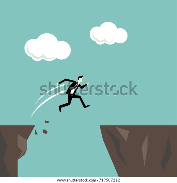 Businessman Jumping Across Gapvector Cartoonconcept Riskchallenge Stock ...