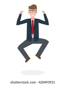 Businessman jumping in the air on white background.