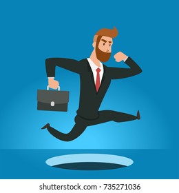 businessman jumping avoid pit. Business Illustration Vector Template