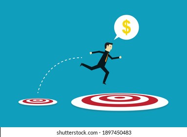 Businessman jumping to big target, Vector illustration in flat style