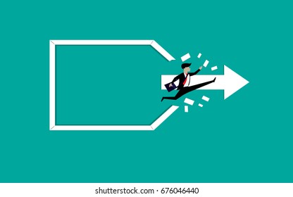 Businessman jumping, Business man jumping out of frame. Illustration vector concept