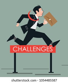 Businessman jumping of challenge hurdle
