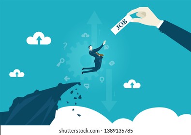 Businessman jumping from the cliff in hope to get the better job opportunity. Fight for the job. Business and employment concept