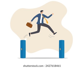 hombre de negocios saltando del poste del dólar