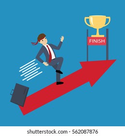 businessman jumping to finish line. Business jumping concept. flat design. vector illustration