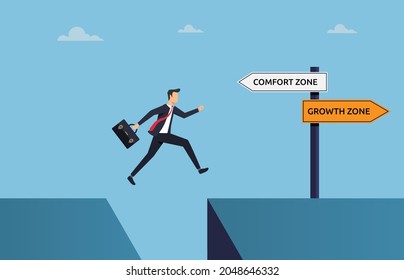 Businessman jumping to growth zone concept, take action for success illustration