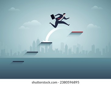 Businessman jumping to higher level. Challenge, opportunity, change job, business strategy concept.