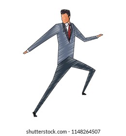 Businessman jumping isolated scribble