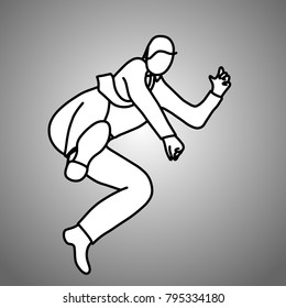 businessman jumping to kick vector illustration doodle sketch hand drawn with black lines isolated on gray background. business concept. 
