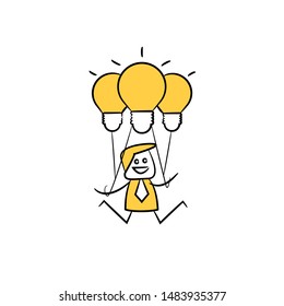 businessman jumping with light bulb balloons stick figure theme