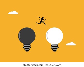 Businessman Jumping to Light Bulb Creative