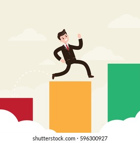 businessman jumping on bar graph. profit and success. business design concept. vector illustration.
