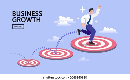 Businessman jumping on bigger target, successfully. advancement in career or business growth concept. Aspiration and motivation. vector