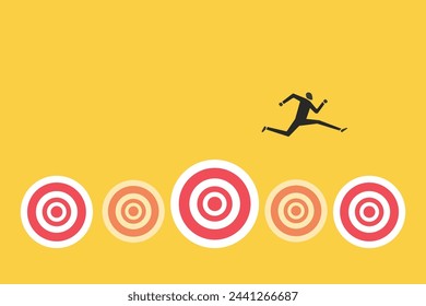 Businessman jumping on bigger target, successfully. advancement in career or business growth concept. Aspiration and motivation