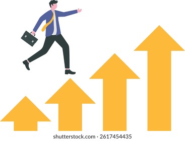 businessman jumping on moving up bar graph with rising up arrow as ladder of success.economic prosperity, business profit growth

