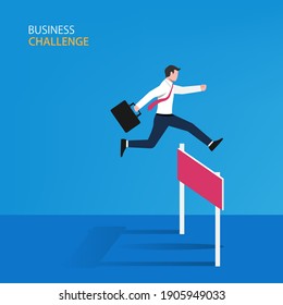 Businessman jumping on the obstacle concept. Business symbol vector illustration