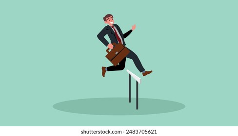 Businessman jumping on the obstacle.Business start up concept.Vector illustration