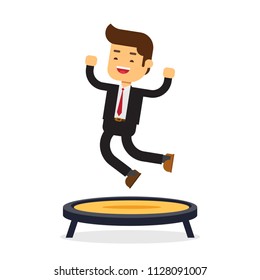 businessman jumping on trampoline