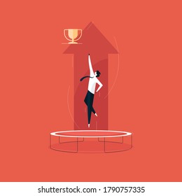 Businessman jumping on Trampoline for achieving success