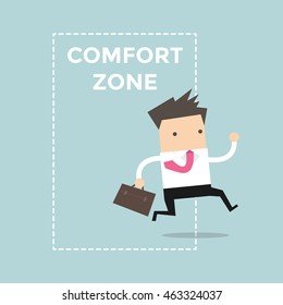 Businessman jumping out of the comfort zone to success. Vector