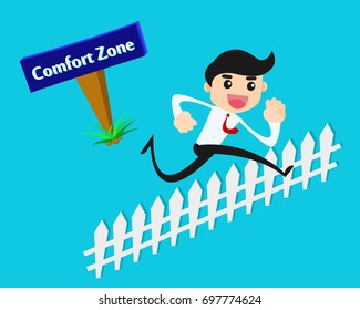 businessman jumping out of comfort zone to success his goal. business vector illustration concept.