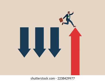 Businessman jumping over chasm concept. Symbol of business success, challenge, risk, courage. Modern vector illustration flat design