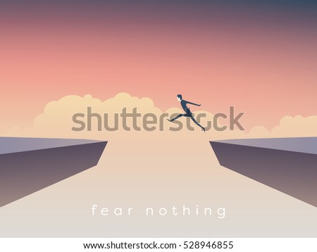 Businessman jumping over chasm vector concept. Symbol of business success, challenge, risk, courage. Eps10 vector illustration.