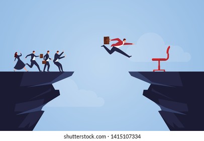 Businessman jumping over the cliff and having courage