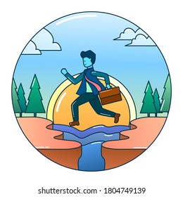 a businessman jumping over the cliff to succeed flat design illustration